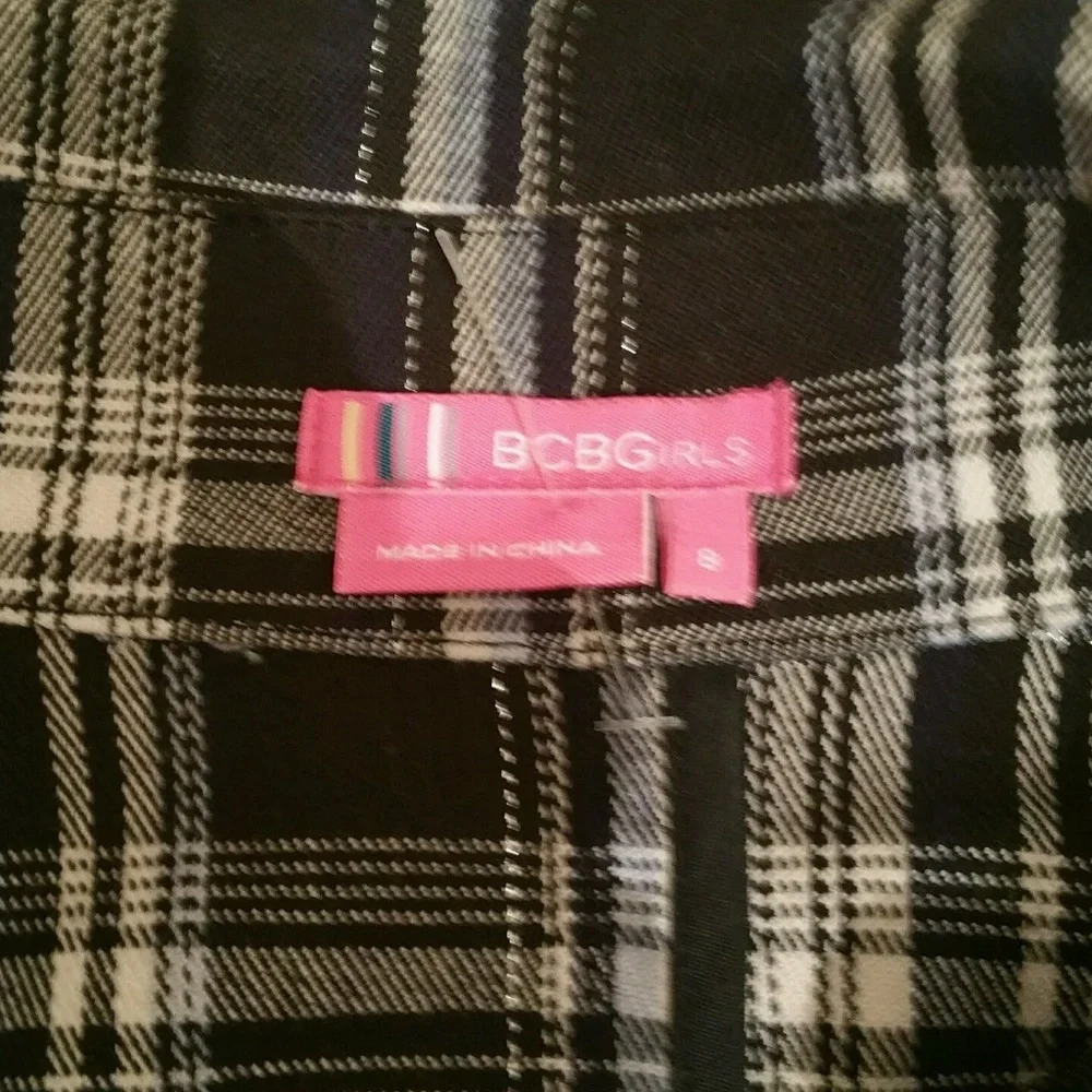BCBG Max‎ Azria Girls Black Plaid Silver Sparkle